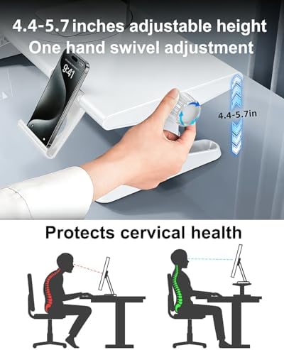 Computer Monitor Stand Riser for Desk with Usb Hub Charging,30W/5Gbps Usb C Docking Station with Power,4.4-5.7'' Height Adjustable with Phone Holder,Monitor Stands Riser for PC,Laptop,Printer(White)