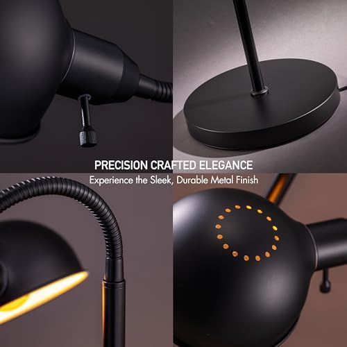 O'Bright Adjustable Floor Lamp with Flexible Gooseneck and Rotatable Shade, E26 Socket, 10-Inch Base - Ideal for Reading, Bedside, Living Room, Black