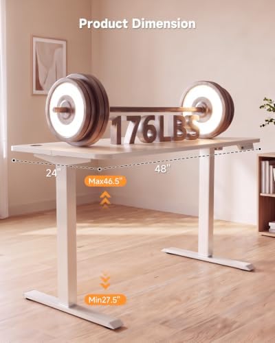 Standing Desk, 48 × 24 Inches Electric Height Adjustable, Home Office