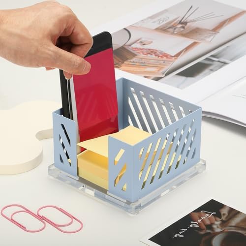 PATIKIL Sticky Note Holder, 4x4 Metal Note Dispenser for Classroom Home Office Desk Organizers Accessories Supplies, Blue