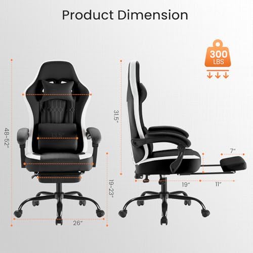 NEWBULIG Gaming Chair with Footrest – High Back Ergonomic Computer Desk Chair with Lumbar Support, Headrest, Linkage Armrests, Reclining Office Chair with 360° Swivel & Height Adjustment, Blake