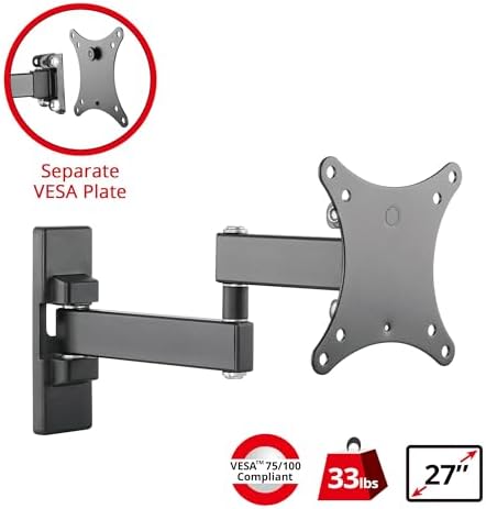 SIIG TV Monitor Wall Mount for Most 13" to 27" LCD Plasma Flat Screen Monitors up to 33lbs - VESA 75x75mm / 100x100mm - Full Motion Articulating Adjustable Extension Arm