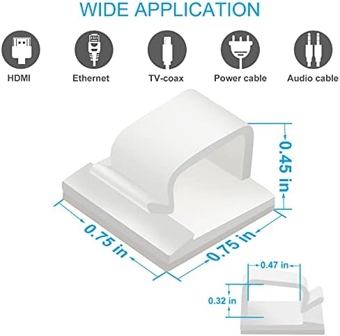 120 PCS Cable Clips White, Upgraded Adhesive Wire Clips for Wall, Strong Cord Clips Holders Wire Organizer for Cable Management, Christmas Lights, USB, Phone Charger, Cat 6, Car Dash Cam