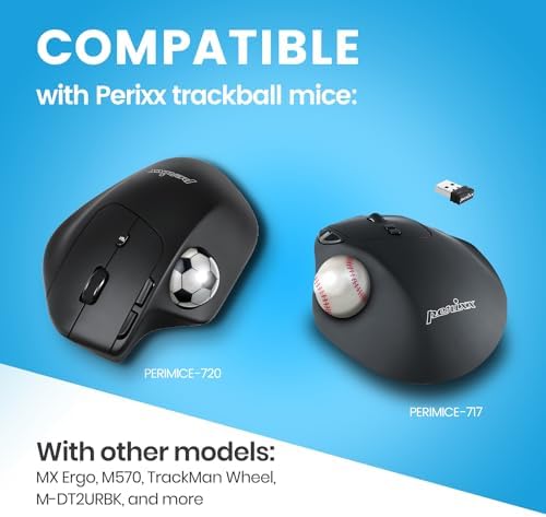 Perixx PERIPRO-303X2F 1.34 Inches Sports Trackball 2 pcs Pack - Fun Novelty Baseball and Soccer Design - Compatible for M570, M575, PERIMICE-517/520/717/720, and Other 1.34inches Trackball Mouse