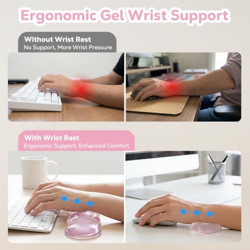 MoKo Gel Wrist Rest for Keyboard and Mouse, Clear Hand Rest, Clear Pink