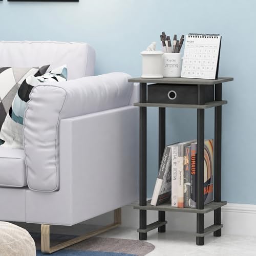 Furinno Turn-N-Tube Toolless Set of 2 Side Table, 3-Tier, Grey Oak