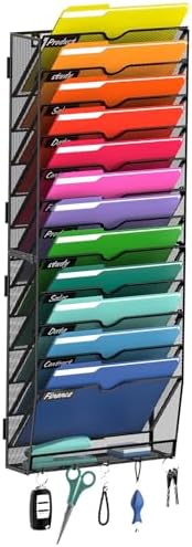 13-Tier Wall File Organizer with Hook, Hanging File Organizer Black