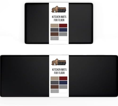 GORILLA GRIP Cushioned Kitchen Mats for Floor, 2 PK, 17x29+17x59, Black