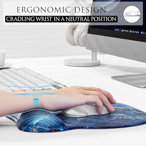 MROCO Ergonomic Mouse Pad with Gel Wrist Rest, 9.4 x 8.1 in, Ocean Marble