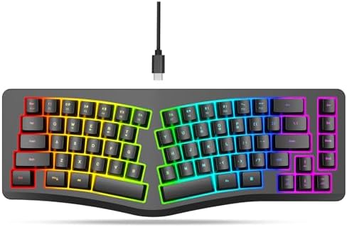 HXMJ-Wired Ergonomic Gaming Keyboard,Mechanical Feel,Detachable USB Cable,69 Keys,RGB Backlit-Black