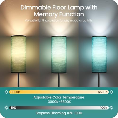 Slim Floor Lamp for Living Room with Magnetic Remote and Foot Switch, Dimmable Mood Lamp for Bedroom Nursery, 3 Color Temperatures, 1-Hour Timer, 900LM LED Bulb & Batteries Included, Teal J06LD05W1