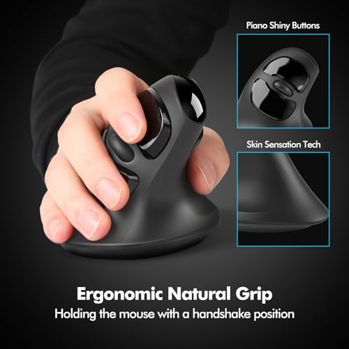 MicroPack Ergonomic Mouse, Vertical Wireless Mouse with USB A & Type-C Receiver, Ergo Design Reduces Muscle Strain, 6 Buttons 800/1200/1600 DPI Mouse for Windows, Mac, PC, Laptop, Black