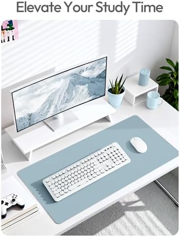 YSAGi Leather Desk Protector, Office Mat, Large Mouse Mat, Non-Slip PU Leather Blotter, Laptop Pad, Waterproof Writing Pad for Office and Home (Ice Blue, 47.2" x 23.6")