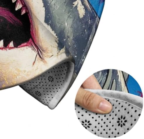 Highly Premium Quality Floor Mat, Office Chair Decor Mat, Room Sofa Yoga Soft Round Carpet Cute Shark Graffiti Art, 60inch