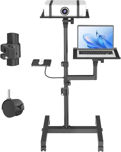 Projector Stand, 2 Shelves Mobile Laptop Cart with Adjustable 47" Height