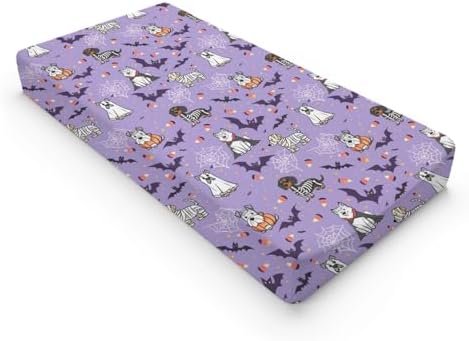 Cartoon Cute Halloween Dogs Bats Candy Corn Pattern Baby Changing Pad Cover, Unisex Fall Winter Holiday Nursery Diaper Changing Table Pad Mat Sheet for Boys Girls-16x32