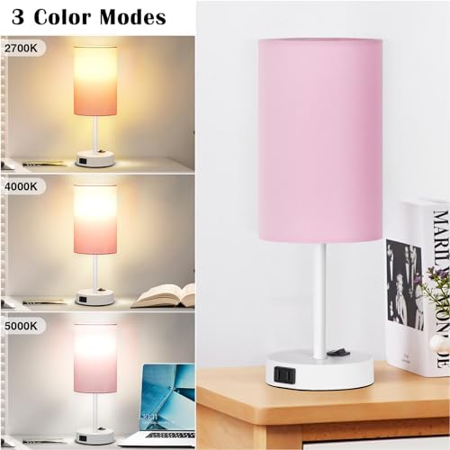 ZJOJO 13.8'' Pink Small Table Lamp Set of 2 for Bedroom Bedside, AC Outlet