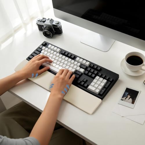 17 Inch Silicone Keyboard Wrist Rest, 0.59 Inch Thick Ergonomic Wrist Support for Full Size Mechanical & Membrane Keyboards, Honeycomb Non-Slip Pad for Office Gaming (White)
