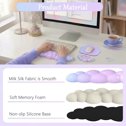 Cloud Mouse Pad Keyboard Wrist Rest for Mouse 4PCS Mini Small Starry Sky Galaxy Desk Mat Pad Set Memory Foam Non-Slip Cute Ergonomic Gaming Mouse Wrist Support for Computer Home Office Purple Blue