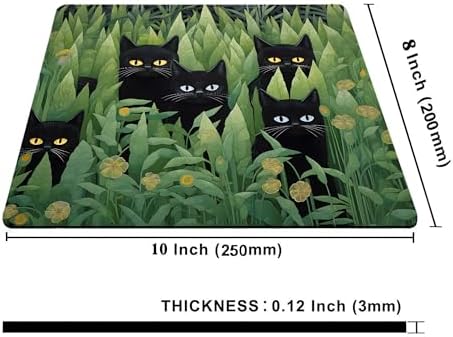 Cute Cat Mouse Pad Plants Mouse Pads for Desk,Cool Desk Pad Keyboard Mat Kawaii Black Cat Flower Non Slip Rubber Base Mouse Pad for Office Laptop, Landscape Mouse Pad,Square Mouse Mat