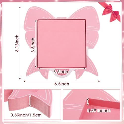 Pink Bow Sticky Note Holder, Cute Office Decor for Women