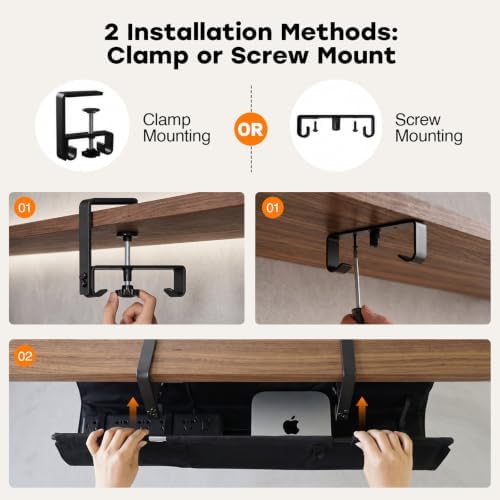 No Drill Under Desk Cable Management Tray, 36 Inch, Black