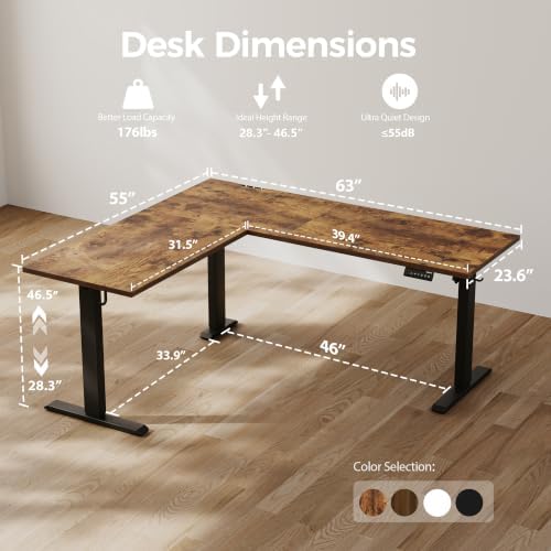 Agilestic L Shaped Standing Desk Adjustable Height, 63 Inch, Rustic Brown