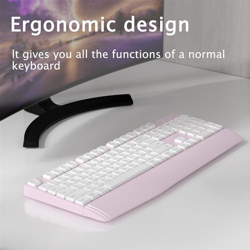 Links9+ Ergonomic Wireless Bluetooth Keyboard with Wrist Rest(Pink)
