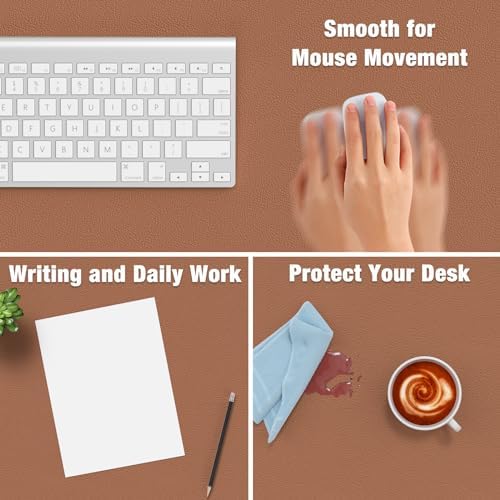 Hsurbtra Desk Pad, 35.5" x 17" PU Leather Desk Mat, XXL Extended Mouse Pad, Waterproof Desktop Blotter Protector, Non-Slip Ultra Thin Large Laptop Keyboard Writing Mat for Office Home, Dark Apricot