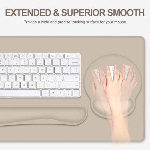 4 PCS Mouse Pad Desk Mat Protector, Keyboard Wrist Rest + Comfortable Mouse Pad Wrist Rest +Coaster, Large Gaming Mousepad for Computer Laptop, 35.4"X 15.7" Deskpad for Office Home I Apricot
