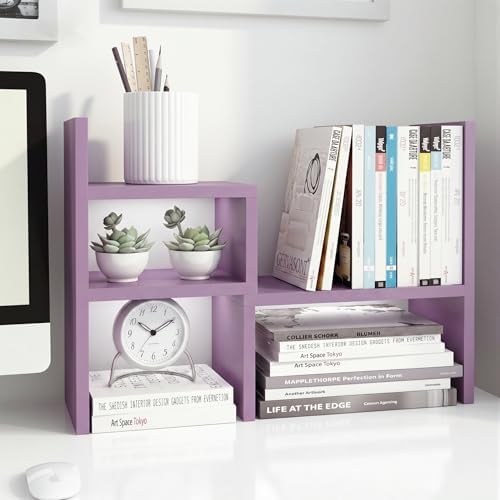 Jerry & Maggie Desktop Organizer Office Storage Rack Adjustable Wood Display Shelf Birthday Gifts Toy Home Decor Free Style Rotation Display True Natural Stand Shelf (Violet)