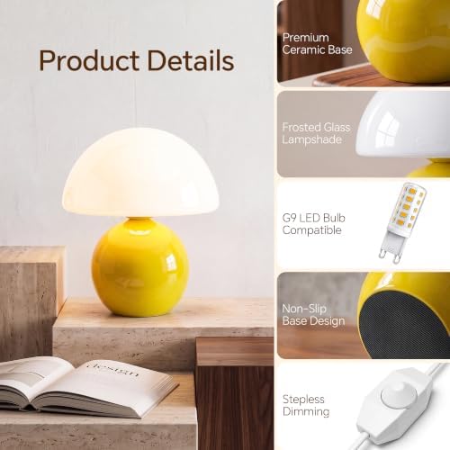 Dawnwake Mushroom Lamp Table Lamp for Bedroom-Small Desk Table Lamps,Yellow