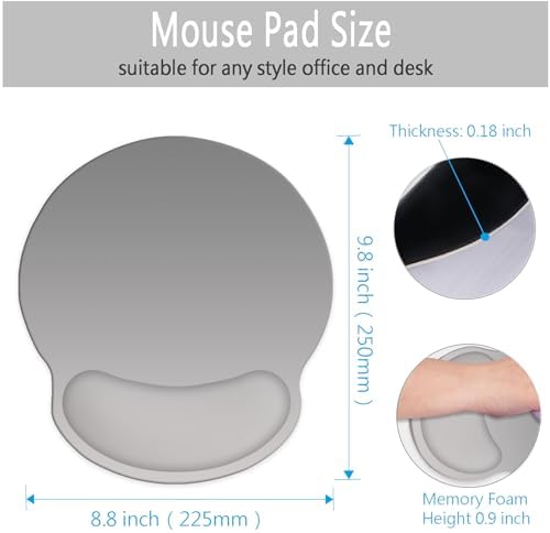 Mouse Pad with Wrist Rest Support, Ergonomic Gaming Mouse Pad with Non-Slip PU Base for Computer, Laptop, Office and Home, Easy Typing & Pain Relief (Gray)