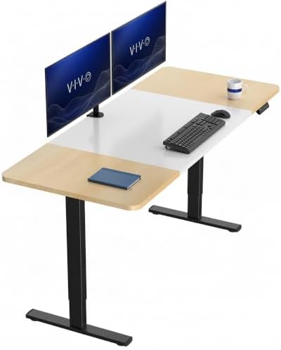 VIVO White/Light Wood 71 x 30 in Standing Desk, DESK-KIT-1B7WC