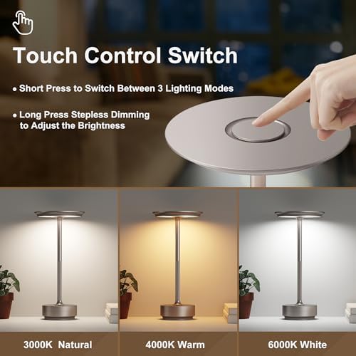 1 Pack Cordless Table Lamps Rechargeable, 5000mAh LED Table Light