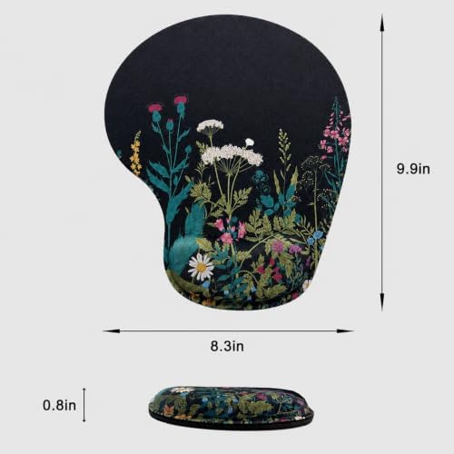 Mouse Pad with Wrist Support, Ergonomic Mouse Pads with Memory Foam Wrist Rest, Easy Typing Pain Relief, Comfortable Home Office Computer Wrist Support Pads for Working Studying Gaming, Flowers Grass