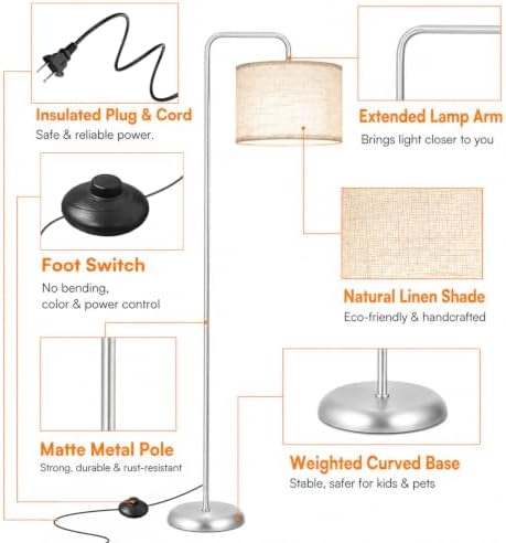 TJOY Floor Lamp, ‌Silver‌ Standing Floor Lamp for LivingRoom with 3CCT Bulb