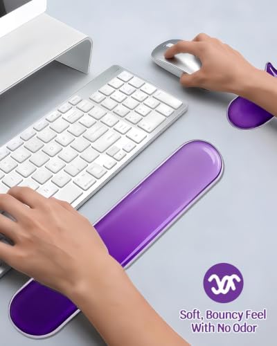 Clear Gel Keyboard Wrist Rest with Mouse Pad Wrist Support, Ergonomic Wrist Rest for Computer Keyboard and Mouse, Non-Slip Cooling Keyboard Pad for Office, Gaming & Laptop (Purple)