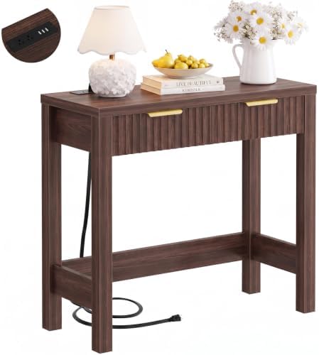 Cyclysio 32" Small Console Table with Charging Station & 2 Fluted Drawers