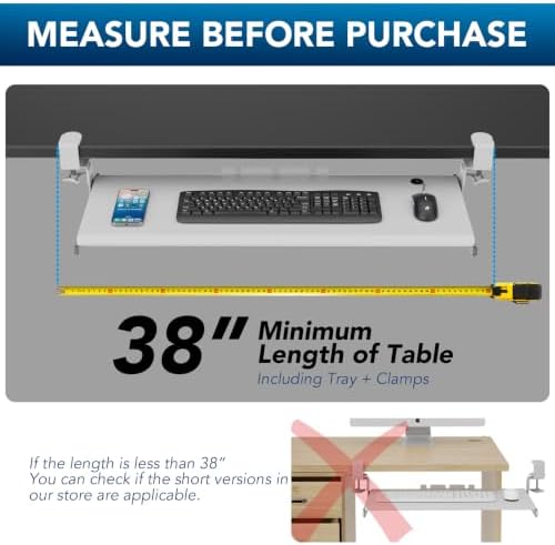 Keyboard Tray Under Desk Pull Out with Extra Sturdy C Clamp Mount System