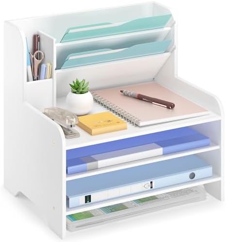 Bamboo File Organizer for Desk, Desktop Paper Tray and Mail Holder