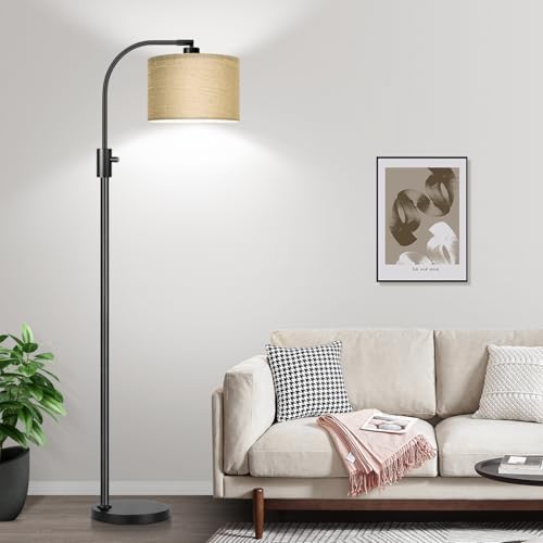Nintiue Upgraded Modern Arc Dimmable Tall Standing Floor Lamp with Champagne Shade, 1200 Lumens LED Bulb Included, for Living & Reading Room, Bedroom, Office & Nursery, Black