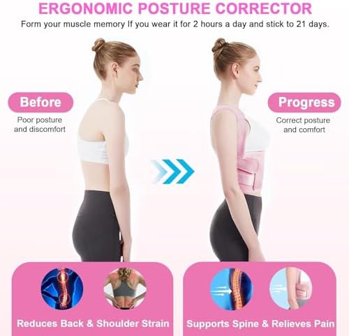 Back Brace Posture Corrector for Women and Men - (BLACK -V- M, 32'-39')