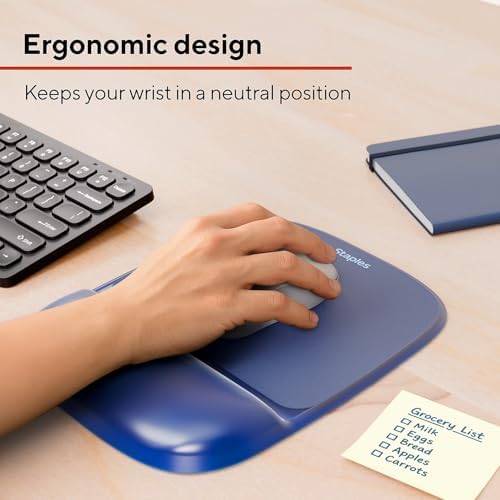 STAPLES TECH Gel Mouse Pad and Wrist Rest Combo, Blue Crystal