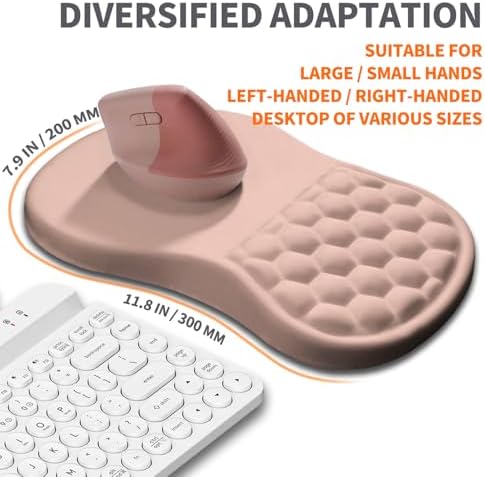Ergonomic Joint Wrist Support Mouse Pad with Memory Foam Cushion Massage Bump, Carpal Tunnel Pain Relief Mousepad Slope Design for Wrist Rest, 11.8x7.9 in, Rose Pink