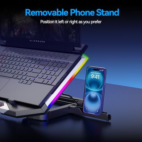 ICE COOREL Gaming Laptop Cooling Pad with 8 Cooling Fans, Laptop Fan Cooler Pad for 15-17.3 Inch, Notebook Cooler Stand with 6 Height Adjustable, RGB Cooling Pad with Two USB Port + Phone Stand