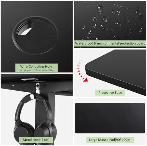 farexon 55 x 24inch Electric Standing Desk Adjustable Height with Power Outlets, Stand up Desk with Wheels,Mouse Pad, Hooks,Preset Heights Home Office Gaming Computer Workstations Table（Black）