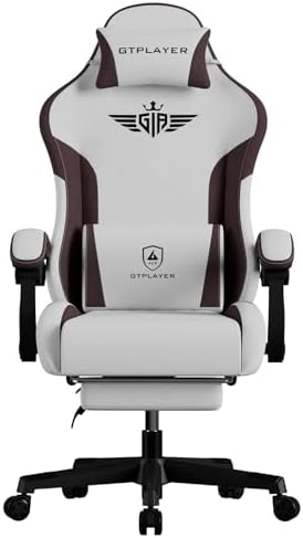 GTPLAYER Gaming Chair Fabric with Footrest, Big and Tall Game Chair High Back Computer Office Chair with Lumbar Support for Adults, Ergonomic Swivel Games Chair with Cushion Gaming Brown