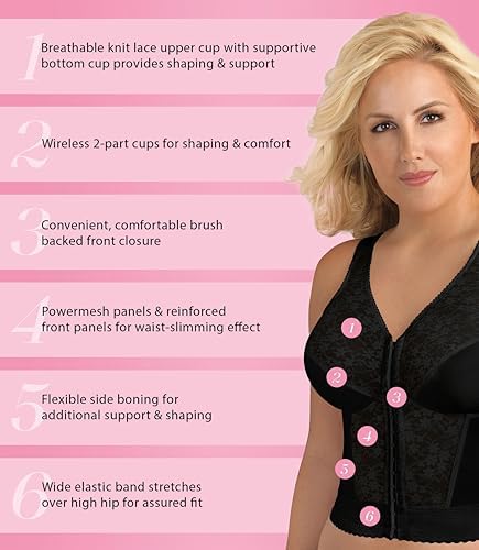 Exquisite Form 5107565 Fully Slimming Wireless Back & Posture Support Longline Bra with Front Closure & Lace