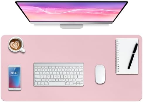Boutilon Leather Desk Pad Protector,Non-Slip Mouse Pad,Laptop Desk Pad,Office Mouse Mat,Waterproof Leather Desk Blotter,Desk Writing Pad for Office and Home (L-Light Pink,35"x 17")